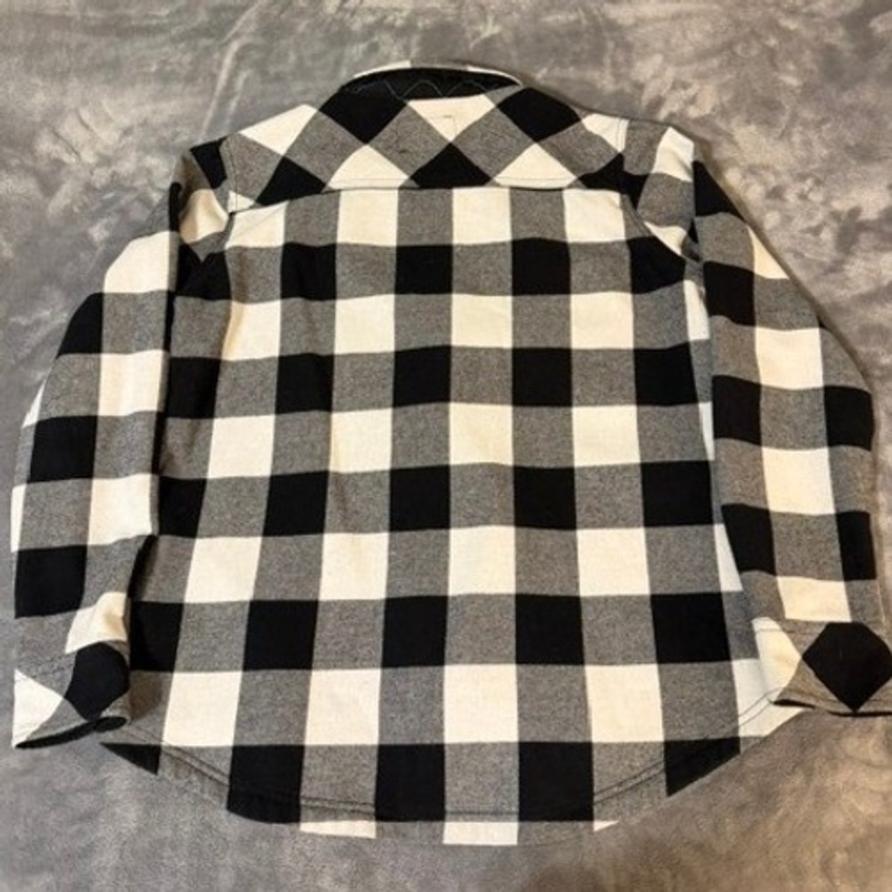 Orvis Buffalo Plaid Fleece Lined Snap Front Shirt Jacket Womens XL Black White - Picture 3 of 8